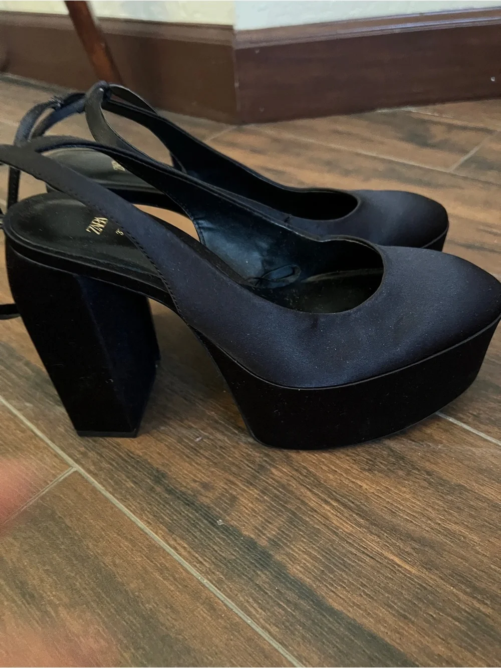 Zara Black Platform Slingback Heels